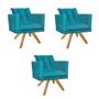 Imagem de Kit 03 Poltrona Milena Confort Base Giratória Caramelo Com Almofada Sala Recepção Escritório Suede Azul Turquesa - DAMAFFÊ MÓVEIS