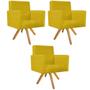 Imagem de kit 03 Poltronas Beatriz Base Giratória de Madeira Suede Amarelo - DAMAFFÊ MÓVEIS