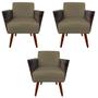 Imagem de Kit 03 Poltronas Chanel Braça Tramada Pés Palito Suede Marrom Rato - D'Classe Decor