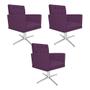 Imagem de kit 03 Poltronas Decorativas Fernanda Base Giratória de Metal Suede Roxo