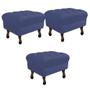 Imagem de Kit 03 Puf Puff Banqueta Retrô Luiz XV 50cm Quadrado Sala Escritório Recepção Suede Azul Marinho - D house Decor