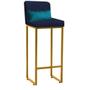 Imagem de Kit 04 Banqueta Alta com Encosto Lucca Industrial Cozinha Balcão Ferro Dourado Suede Azul Marinho e Almofada Azul Turquesa - Ahz Móveis