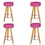 Imagem de Kit 04 Banqueta Alta Flora Pés Palito em Madeira Caramelo para  Bar Bistrô Cozinha  Suede Pink - Damaffê Móveis