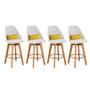 Imagem de Kit 04 Banquetas Alta Maya Giratória Com Encosto Gourmet Linho Bege e Almofada Suede Amarelo - Aurora Line