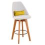 Imagem de Kit 04 Banquetas Alta Maya Giratória Com Encosto Gourmet Linho Bege e Almofada Suede Amarelo - Aurora Line
