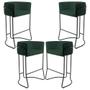 Imagem de Kit 04 Banquetas Decorativas Fixa Base de Aço Preto Betina D02 Linho Verde Musgo C-117 - Lyam Decor