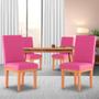 Imagem de Kit 04 Cadeiras de Jantar Alice Com Base de Madeira Suede Pink- Madeira Prima Deccor