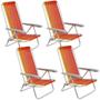 Imagem de Kit 04 Cadeiras de Praia Reclin.Tramontina Bali Baixa Alumínio c/ Assento Laranja e Amarelo 92900101