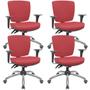 Imagem de Kit 04 Cadeiras Escritório Executiva Office Giratória Cromada Baixa Flexi P03 Vinil Vermelho-Lyam