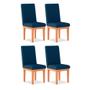Imagem de Kit 04 Cadeiras Estofada Alice Com Base de Madeira Linho Azul - Madeira Prima Deccor