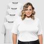 Imagem de Kit 04 Camiseta Feminina Plus Size Lisa 100% Algodão Gola Redonda Manga Curta G1 A G3