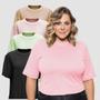 Imagem de Kit 04 Camiseta Feminina Plus Size Lisa 100% Algodão Gola Redonda Manga Curta G1 A G3