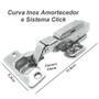 Imagem de Kit 04 Dobradiças Curva Inox Amortecedor Click Móveis Portas