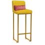 Imagem de Kit 05 Banqueta Alta com Encosto Lucca Industrial Cozinha Balcão Ferro Dourado Suede Amarelo e Almofada Rose Gold - Ahz Móveis