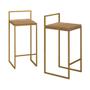 Imagem de Kit 05 Banquetas Alta Com Encosto Lino Industrial Balcão Bistrô Ferro Dourado MDF Madeira Imbuia - Ahazzo Móveis