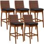 Imagem de Kit 05 Banquetas Altas Cozinha Sala Jantar Fixa Mila B04 Corano Marrom Linho Chumbo - Lyam Decor