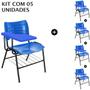 Imagem de KIT 05 Cadeiras Universitárias com porta livros cor Azul Prancheta Plástica