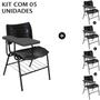 Imagem de KIT 05 Cadeiras Universitárias com porta livros cor Preto Prancheta Plástica