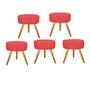 Imagem de Kit 05 Puff Sofia Redondo Decorativo  Pé Palito Sala de Estar Recepção Escritório Tecido Sintético Vermelho - KDAcanto Móveis