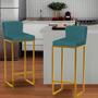 Imagem de Kit 06 Banqueta Alta Com Encosto Lucca Industrial Cozinha Balcão Bistrô Ferro Dourado Suede Azul Turquesa -Ahazzo Móveis