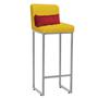 Imagem de Kit 06 Banqueta Alta com Encosto Lucca Industrial Cozinha Balcão Ferro Prata material sintético Amarelo e Almofada Vermelho - Ahz Móveis