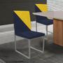 Imagem de Kit 06 Cadeira Office Stan Duo Sala de Jantar Industrial Ferro Prata Suede Azul Marinho e Amarelo - Ahz Móveis