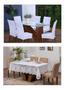 Imagem de Kit 06 Capas De Cadeira Jantar + Toalha De Mesa Em Renda 06 Cadeiras Branca
