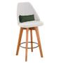 Imagem de Kit 07 Banquetas Alta Maya Giratória Com Encosto Gourmet Linho Bege e Almofada Suede Verde Musgo - Gat Magazine
