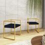 Imagem de Kit 07 Cadeira de Jantar Cubo Office Escritório Recepção Ferro Dourado Suede Azul Marinho - Ahz Móveis