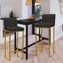 Imagem de Kit 08 Banqueta Alta Com Encosto Lucca -60cm chão até o assento Industrial Ferro Dourado material sintético Cinza - Ahazzo Móveis