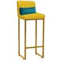 Imagem de Kit 08 Banqueta Alta com Encosto Lucca Industrial Cozinha Balcão Ferro Dourado Suede Amarelo e Almofada Azul Turquesa - Ahz Móveis