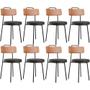 Imagem de Kit 08 Cadeiras Decorativas Estofada Sala De Jantar Barcelona L02 material sintético Camel Linho Chumbo - Lyam