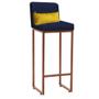 Imagem de Kit 09 Banqueta Alta com Encosto Lucca Industrial Cozinha Balcão Ferro Bronze Suede Azul Marinho e Almofada Amarelo - Ahazzo Móveis