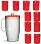 Imagem de Kit 1 Jarra 3l E 10 Copos Acrílico Resistente Crystal 490 Ml Vermlho