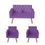 Imagem de Kit 1 Namoradeira e 2 Poltronas Decorativa Thais Roxo - Mafer