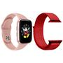 Imagem de Kit 1 Relógio Inteligente SmartWatch LD5 Rosa Android iOS + 1 Pulseira Extra Nylon Vermelho