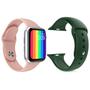 Imagem de Kit 1 Relógio Inteligente SmartWatch W26 Tela Infinita Rosa Android iOS + 1 Pulseira Silicone Verde Escuro