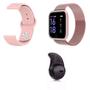 Imagem de Kit 1 Smartwatch P70 Rosa Android iOS + Pulseira Extra + Mini Fone Bluetooth Preto - Smart Bracelet