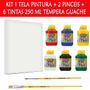 Imagem de Kit 1 Tela Souza 2 Pinceis Cerda 6 Tintas Guache 250 Ml