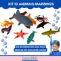 Imagem de Kit 10 Animais Bichinhos Brinquedo Marinhos Peixinho Tubarão Foca