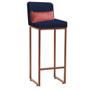 Imagem de Kit 10 Banqueta Alta com Encosto Lucca Industrial Cozinha Balcão Ferro Bronze Suede Azul Marinho e Almofada Rose Gold - Ahz Móveis