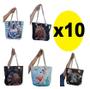 Imagem de Kit 10 Bolsas Feminina Lona c/ Alça de Corda Estampa Sortida