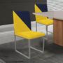 Imagem de Kit 10 Cadeira Office Stan Duo Sala de Jantar Industrial Ferro Prata Suede Amarelo e Azul Marinho - Ahazzo Móveis