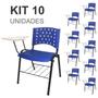 Imagem de KIT 10 Cadeiras Escolar Universitárias com Prancheta em MDF e Porta Livros Cor Azul REAPLAST