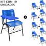 Imagem de KIT 10 Cadeiras Universitárias Azul com porta livros Prancheta Plástica