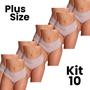 Imagem de Kit 10 Calcinhas Cós Alto Cotton Confortável Plus Size Elasticidade Tamanho Grande
