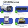 Imagem de Kit 10 Câmeras Segurança Full HD DVR Intelbras 16 Canais Com HD Completo