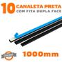 Imagem de Kit 10 Canaletas PVC Preto com Fita Dupla Face de 1 Metro