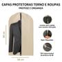 Imagem de Kit 10 Capa Protetora Para Terno Roupa Jaqueta Vestido Com Zíper TNT Impermeável Bege Clean