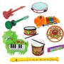 Imagem de Kit 10 Instrumentos Musical Violão Pandeiro Flauta Guitarra Bumbo Infantil Brinquedo Banda